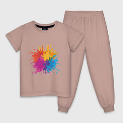 Пижама хлопковая детская Paint splashes, цвет: пыльно-розовый