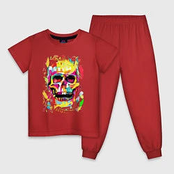 Пижама хлопковая детская Красочный стилизованный череп, цвет: красный
