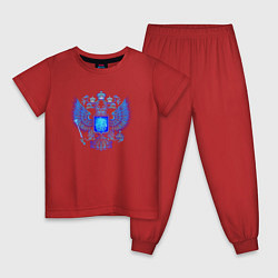 Пижама хлопковая детская Неоновый герб России, цвет: красный
