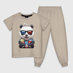 Пижама хлопковая детская Прикольный панда с попкорном и колой, цвет: миндальный