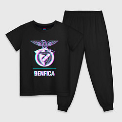 Пижама хлопковая детская Benfica FC в стиле glitch, цвет: черный