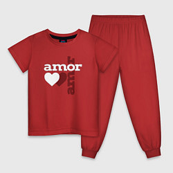 Пижама хлопковая детская Amor, Amor - два сердца, цвет: красный