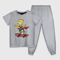 Пижама хлопковая детская Барт Симпсон - крутой скейтер, цвет: меланж
