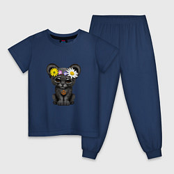Пижама хлопковая детская Мир - Пантера, цвет: тёмно-синий