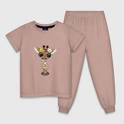 Пижама хлопковая детская Мир - Жираф, цвет: пыльно-розовый