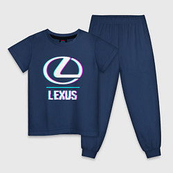 Пижама хлопковая детская Значок Lexus в стиле glitch, цвет: тёмно-синий