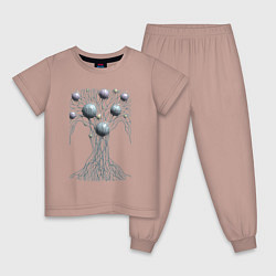 Пижама хлопковая детская Абстрактное дерево со сферами, цвет: пыльно-розовый