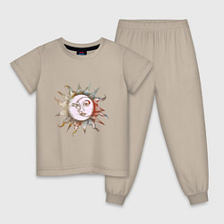 Пижама хлопковая детская Солнце и луна - Солнцестояние, цвет: миндальный