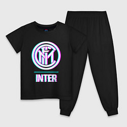 Пижама хлопковая детская Inter FC в стиле glitch, цвет: черный