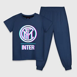 Пижама хлопковая детская Inter FC в стиле glitch, цвет: тёмно-синий
