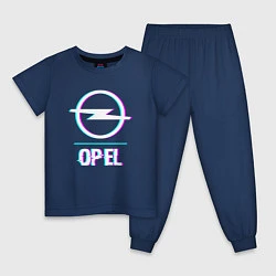 Пижама хлопковая детская Значок Opel в стиле glitch, цвет: тёмно-синий
