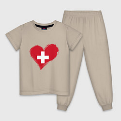 Пижама хлопковая детская Сердце - Швейцария, цвет: миндальный