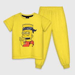 Пижама хлопковая детская Барт Симпсон - жест двумя пальцами, цвет: желтый
