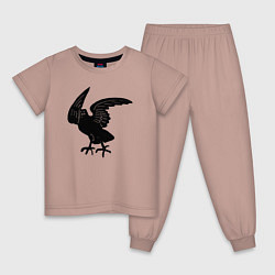 Пижама хлопковая детская Черная ворона средневековый рисунок, цвет: пыльно-розовый
