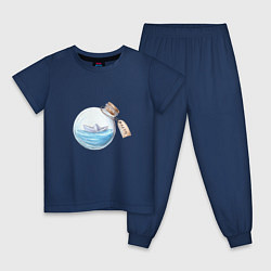 Пижама хлопковая детская Лето в бутылке - море, цвет: тёмно-синий
