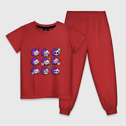 Пижама хлопковая детская Значки на Эмз Пины Бравл Старс Emz, цвет: красный