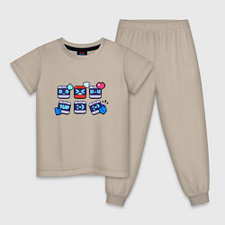 Пижама хлопковая детская Значки на 8-БИТ Пины Бравл Старс 8-BIT, цвет: миндальный