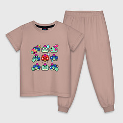 Пижама хлопковая детская Значки на Базз Пины Бравл Старс Buzz, цвет: пыльно-розовый