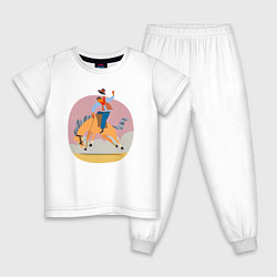 Пижама хлопковая детская Наездник на лошадке - Родео, цвет: белый