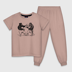 Пижама хлопковая детская Медведи боксеры, цвет: пыльно-розовый