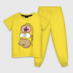 Пижама хлопковая детская Мартышка бьёт в тарелки в голове Гомера Симпсона, цвет: желтый