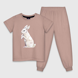 Пижама хлопковая детская Белый милый кролик, цвет: пыльно-розовый