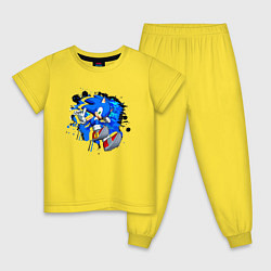 Пижама хлопковая детская Ёжик Соник - видеоигра, цвет: желтый