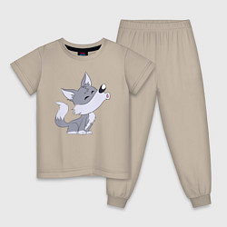 Пижама хлопковая детская Воющий волчонок, цвет: миндальный