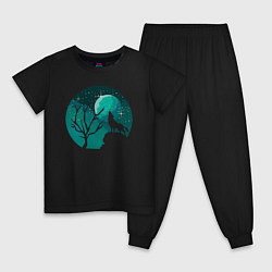 Пижама хлопковая детская Луна волк и лес, цвет: черный