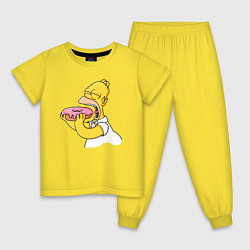 Пижама хлопковая детская Гомер Симпсон нацелился на пончик, цвет: желтый