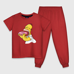 Пижама хлопковая детская Гомер Симпсон нацелился на пончик, цвет: красный