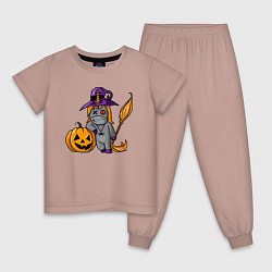 Пижама хлопковая детская Единорог наряжен на Хэллоуин, цвет: пыльно-розовый