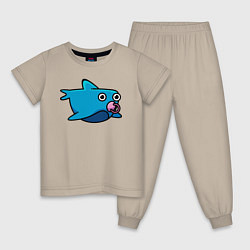 Пижама хлопковая детская Маленькая акула, цвет: миндальный