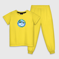 Пижама хлопковая детская Злая планета Земля в маске рисунок, цвет: желтый