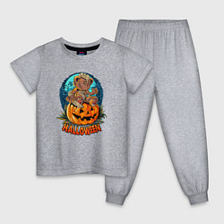 Пижама хлопковая детская Halloween - Мишка на тыкве, цвет: меланж