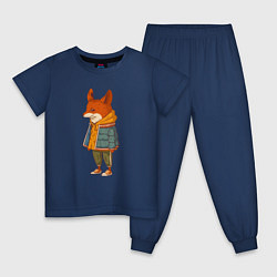 Пижама хлопковая детская Стильный лис, цвет: тёмно-синий