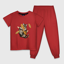 Пижама хлопковая детская Котик и батон, цвет: красный