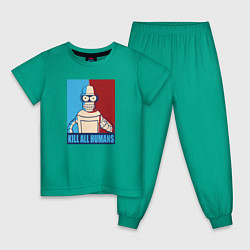 Пижама хлопковая детская Bender Futurama, цвет: зеленый