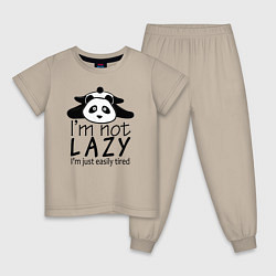 Пижама хлопковая детская Я не ленивый я просто быстро устаю - панда, цвет: миндальный