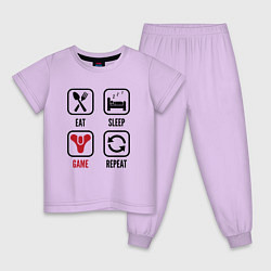 Пижама хлопковая детская Eat - sleep - Destiny - repeat, цвет: лаванда