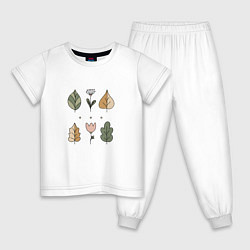Пижама хлопковая детская Цвети и листья минимализм, цвет: белый