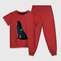 Пижама хлопковая детская Wolf howling at night, цвет: красный