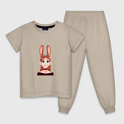 Пижама хлопковая детская Girl - Bunny, цвет: миндальный