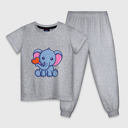 Пижама хлопковая детская Love Elephant, цвет: меланж