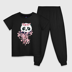 Пижама хлопковая детская Панда в сакуре, цвет: черный