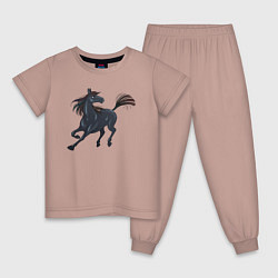 Пижама хлопковая детская Лошадь мустанг, цвет: пыльно-розовый