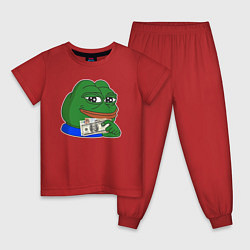 Пижама хлопковая детская Лягушонок Пепе держит деньги, цвет: красный