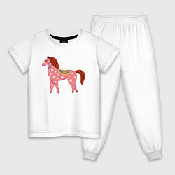 Пижама хлопковая детская Красочная лошадка, цвет: белый