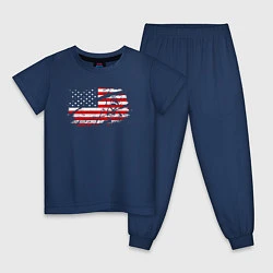 Пижама хлопковая детская Флаг США с хоккеистом, цвет: тёмно-синий