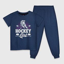 Пижама хлопковая детская Женский хоккей, цвет: тёмно-синий